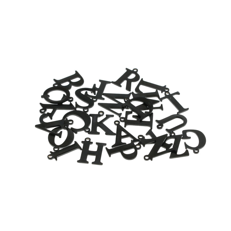5 Alphabet Letter Black Stainless Steel Charms - Choose Your Letter - ALPHA4000 - IND