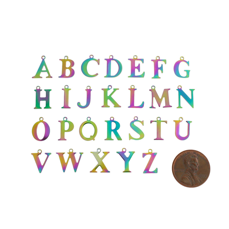 5 Alphabet Letter Rainbow Electroplated Stainless Steel Charms - Choose Your Letter - ALPHA4100 - IND