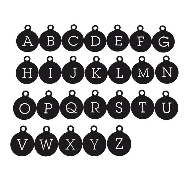 Black Stainless Steel Letter Charms - Full Alphabet 26 Letters - Uppercase Alphabet - Smaller Size - ALPHA2600BFSBK