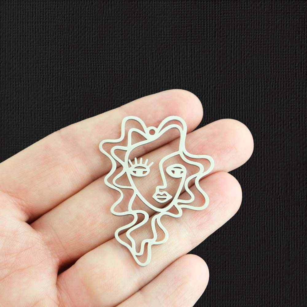 Visage Abstrait Acier Inoxydable Charm 2 Faces - SSP455