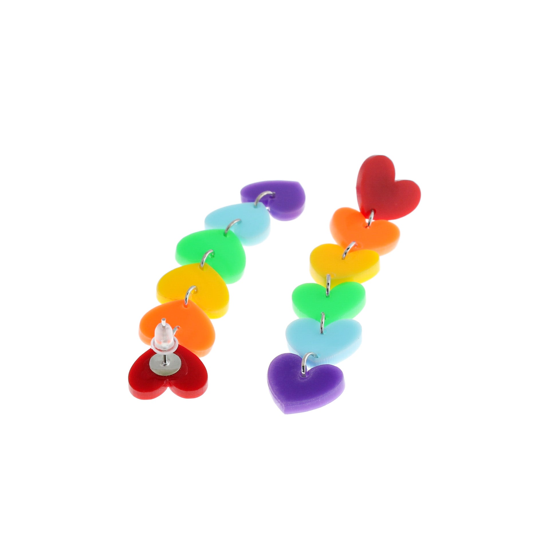 Boucles d'oreilles en acrylique - Rainbow Heart Studs - 75mm x 15mm - 2 Pièces 1 Paire - ER249
