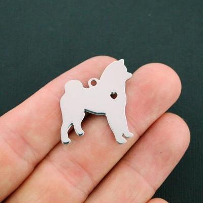 Akita Silver Tone Acier Inoxydable Charms 2 Faces - MT426