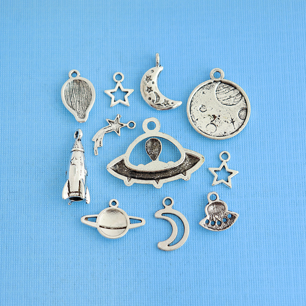 Aliens Charm Collection Antique Silver Tone 11 Charms - COL306