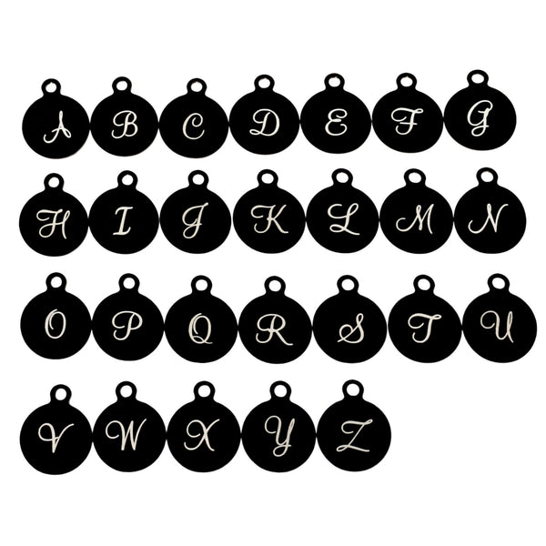 Black Stainless Steel Letter Charms - Choose Your Initial & Quantity - Uppercase Script Alphabet - Smaller Size - ALPHA3200BFSBK-IND