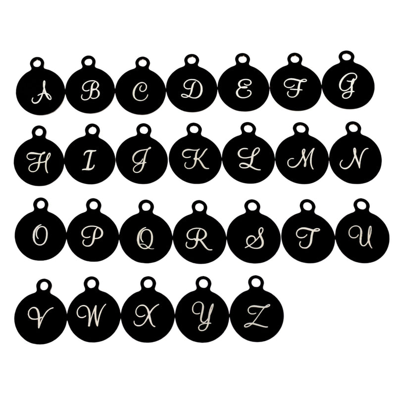 Charmes de lettre en acier inoxydable noir - Choisissez votre initiale et quantité - Alphabet de script majuscule - Taille plus petite - ALPHA3200BFSBK-IND