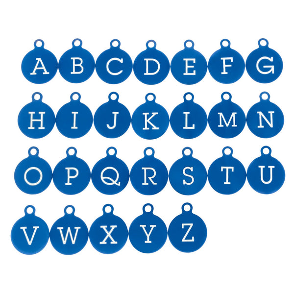 Breloques de lettres en acier inoxydable bleu - Alphabet complet 26 lettres - Alphabet majuscule - Petite taille - ALPHA2600BFSBL