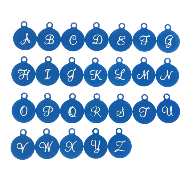 Breloques de lettres en acier inoxydable bleu - Alphabet complet 26 lettres - Alphabet de script majuscule - Petite taille - ALPHA3200BFSBL