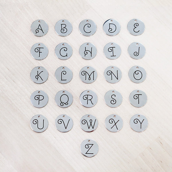 Stainless Steel Letter Charms - Choose Your Initial & Quantity - 13mm Round - Whimsical Alphabet - ALPHA3800BFS-IND