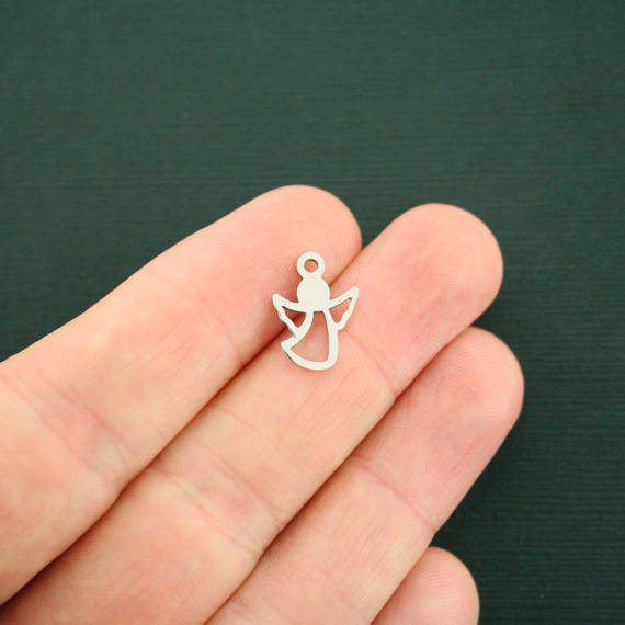 Angel Silver Tone Stainless Steel Charms 2 Sided - MT523