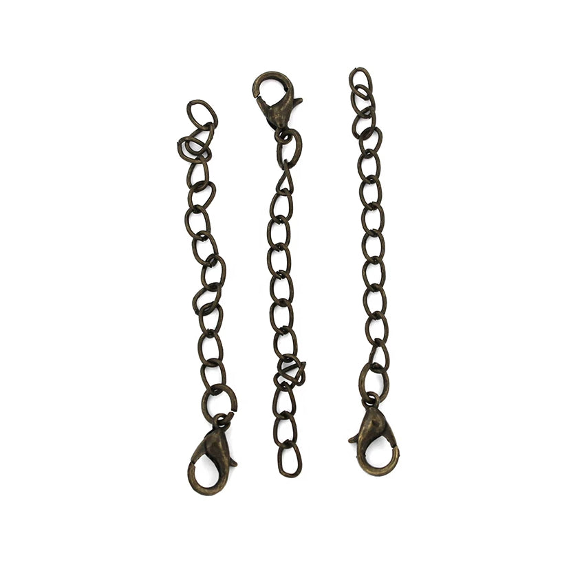 Chaînes d'extension de ton bronze antique avec fermoir mousqueton - 65 mm x 3,5 mm - 15 pièces - Z883