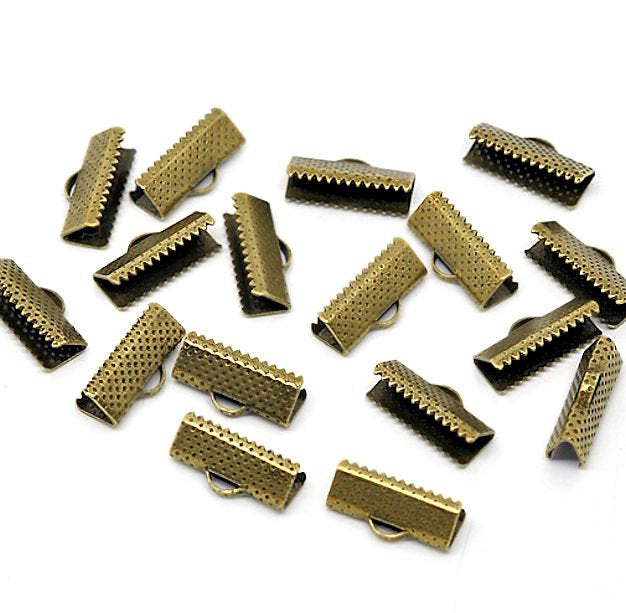 Antique Bronze Tone Ribbon Ends - 16mm x 7.5mm - 100 Pieces - FD061