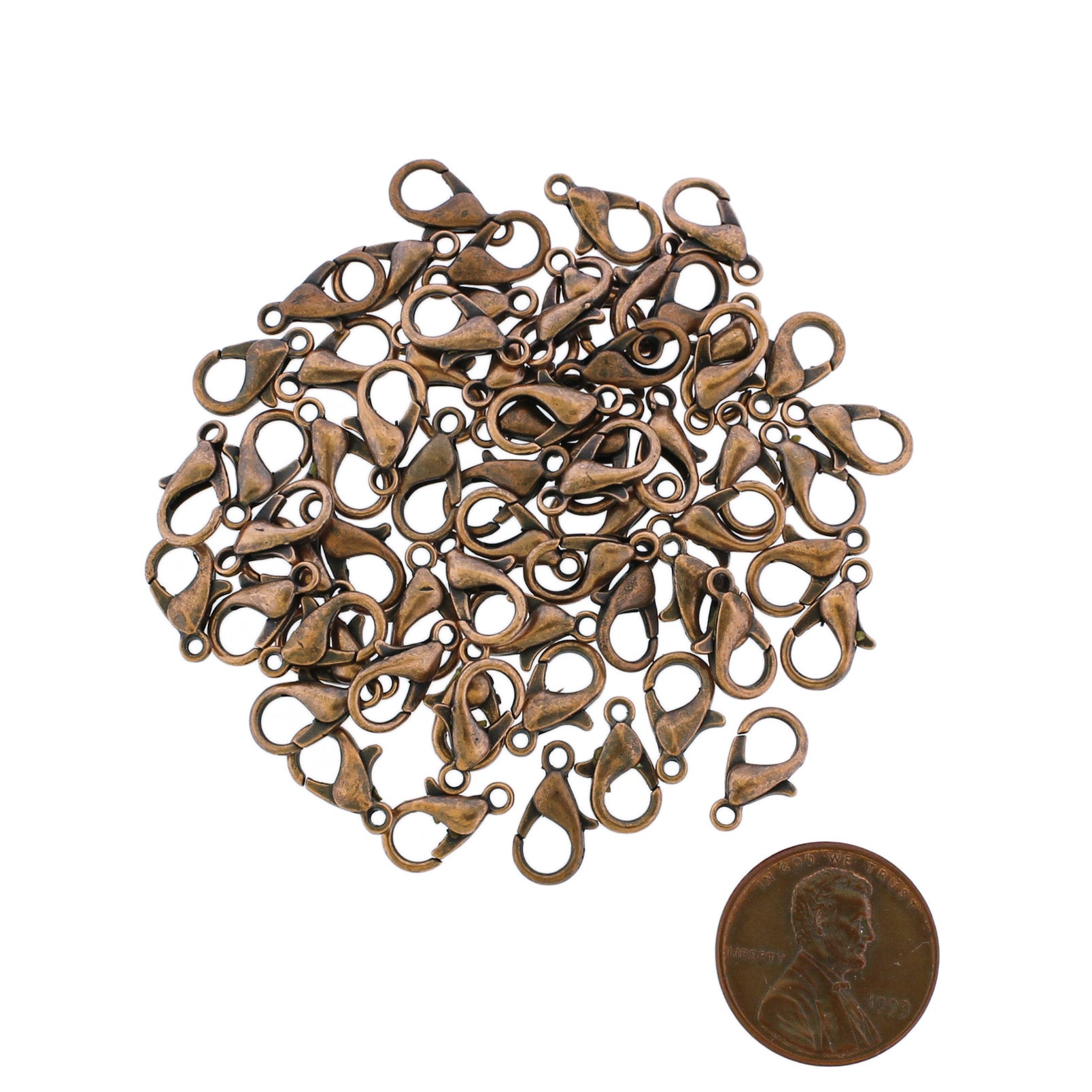 Antique Copper Tone Lobster Clasps 12mm x 7mm- 15 Clasps - FF308
