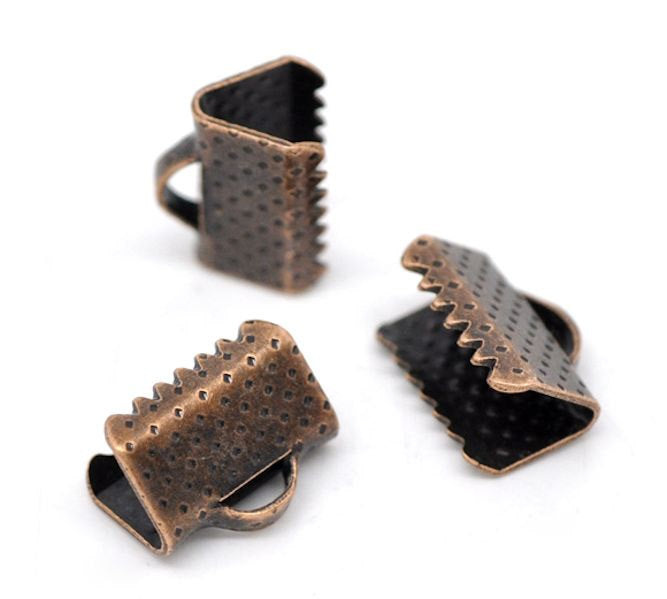 Antique Copper Tone Ribbon Ends - 10mm x 8mm - 50 Pieces - FD054