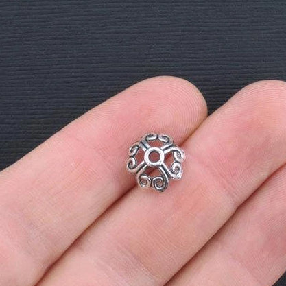 Antique Silver Tone Bead Caps - 10mm x 5mm - 15 Pieces - SC1614