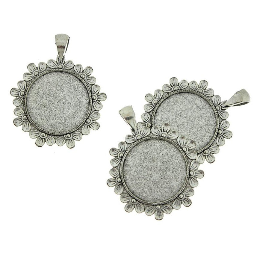 Antique Silver Tone Cabochon Settings - 25mm Tray - 4 Pieces - Z1409