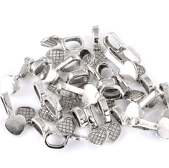 Antique Silver Tone Glue On Bails - 10mm x 22mm - 10 Pieces - FD047