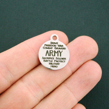 Breloques en acier inoxydable avec collage de mots de l'armée - BFS001-1404