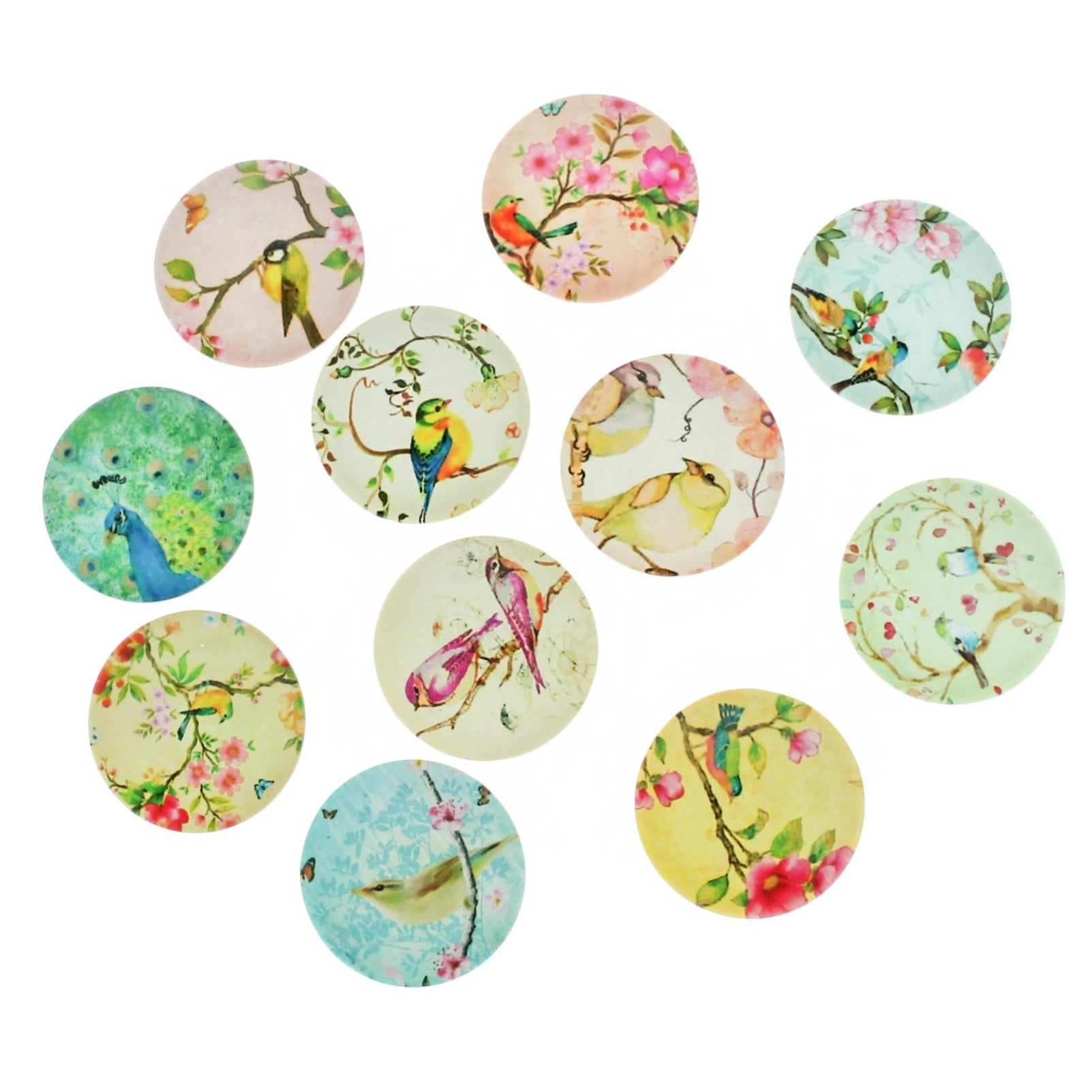 Assortiment de sceaux de cabochons en forme d'oiseau floral 25 mm - 10 pièces - CBD018
