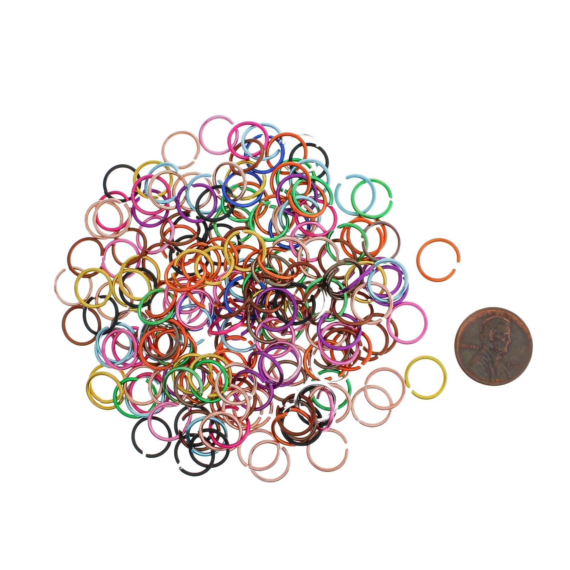Assortiment d'anneaux arc-en-ciel en aluminium 10 mm x 1 mm - calibre 18 ouvert - 200 anneaux - J065