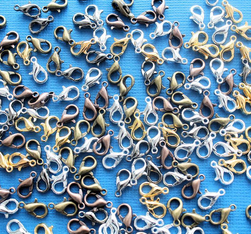 Assorted Tone Lobster Clasps 12mm x 7mm - 100 Clasps - FD101