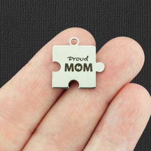 Autism Stainless Steel Puzzle Charms - Proud Mom - BFS026-5187