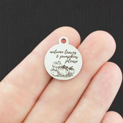 Autumn leaves Stainless Steel Charms - & pumpkins please - BFS001-5042