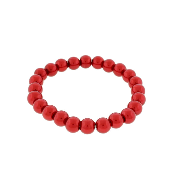 Round Glass Pearl Bead Bracelet 4mm - 8mm - Choose Your Size - Dark Red - BB114