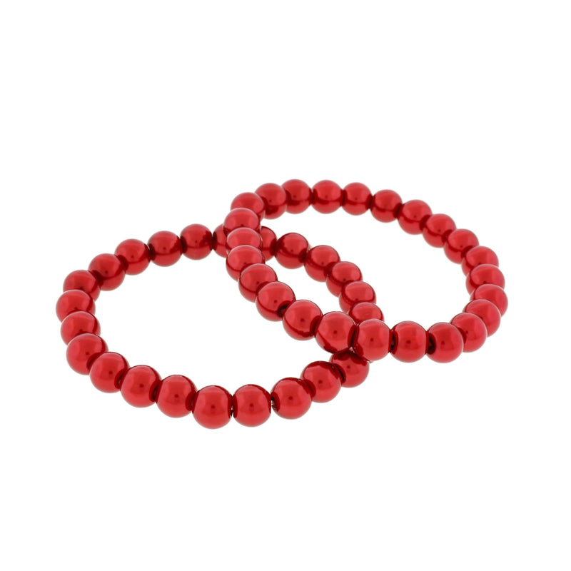 Bracelet Perle de Verre Ronde 4mm - 8mm - Choisissez Votre Taille - Rouge Foncé - BB114