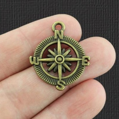 5 Compass Antique Bronze Tone Charms - BC1157