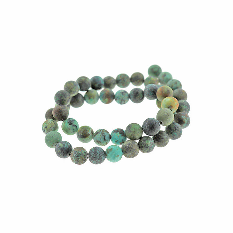 Perles rondes de turquoise africaine naturelle 8mm - Tons de terre givrés - 20 perles - BD1119