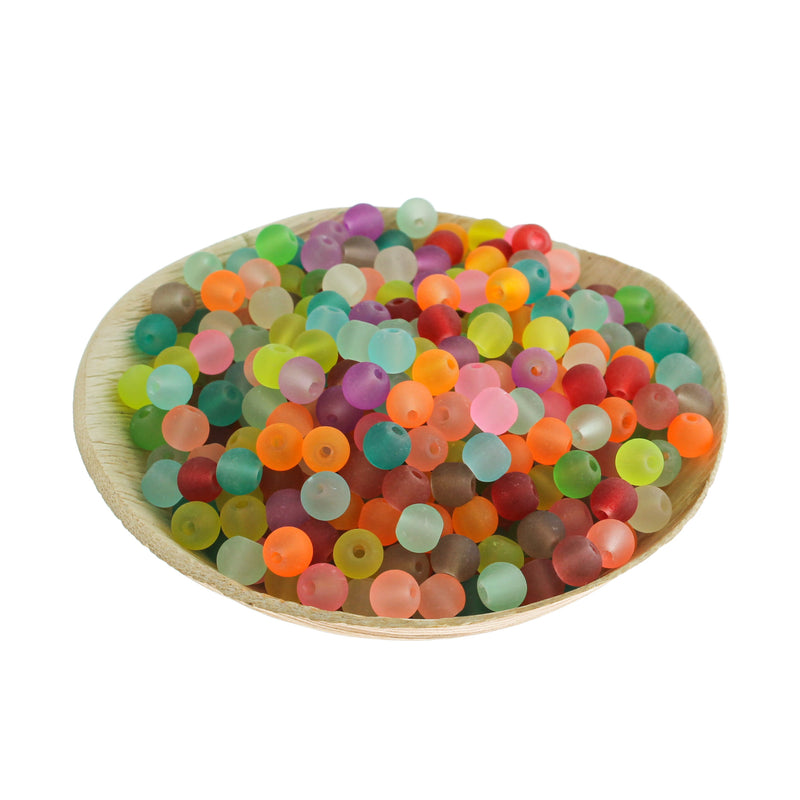 Round Glass Beads 4mm - 10mm - Choose Your Size - Frosted Rainbow - 100 Beads - BD1364