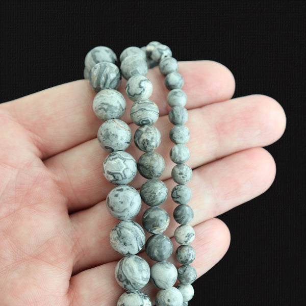 Round Natural Picasso Jasper Beads 6mm -10mm - Choose Your Size - Stormy Grey - 1 Full 15.7" Strand - BD1604