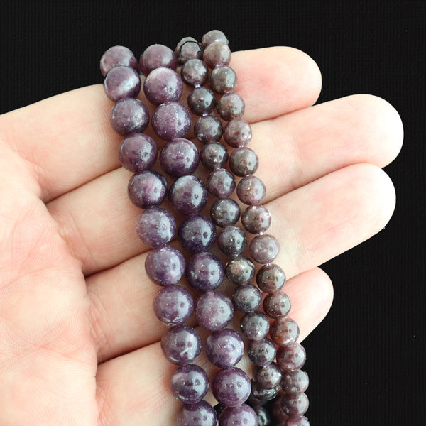 Round Natural Lepidolite Beads 6mm or 8mm - Choose Your Size - Deep Purple - 1 Full 15.7" Strand - BD1624