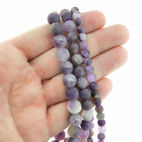 Perles d'améthyste naturelles rondes 6mm - 10mm - Choisissez votre taille - Violet givré - 1 brin complet de 15,74" - BD1626