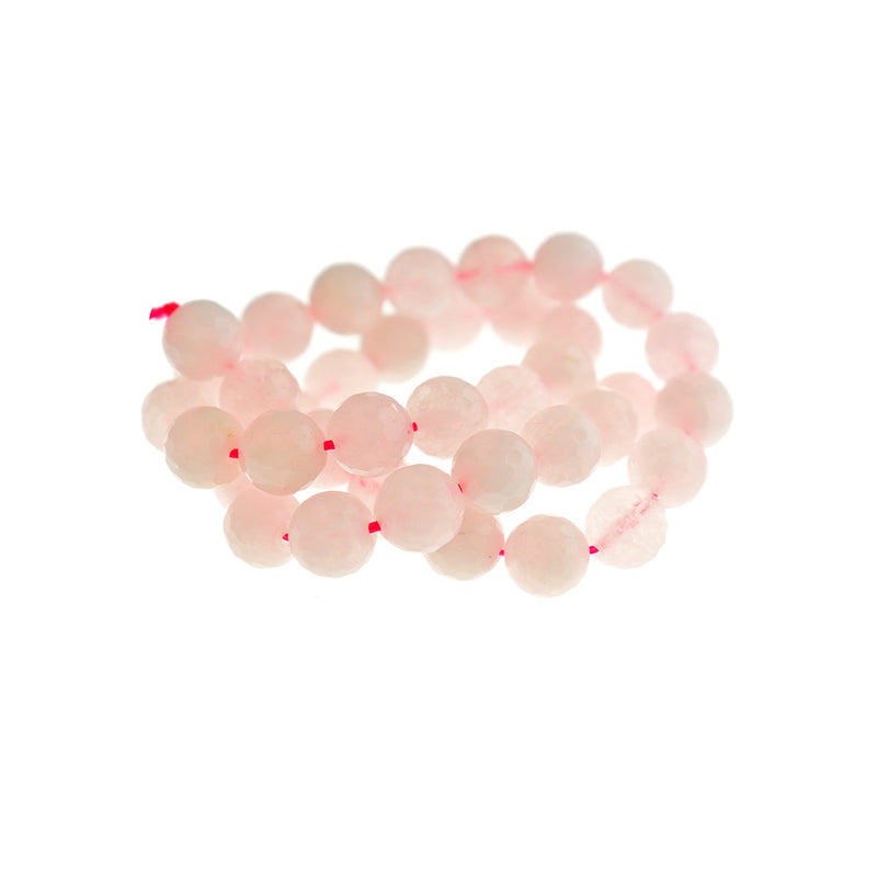 Faceted Round Natural Rose Quartz Beads 8mm or 10mm - Choose Your Size - Petal Pink - 1 Full Strand - BD1630
