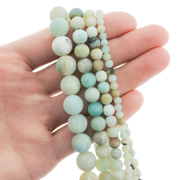 Round Natural Amazonite Beads 4mm - 10mm - Choose Your Size - Frosted Earth Tones - 1 Full 15.5" Strand - BD1690