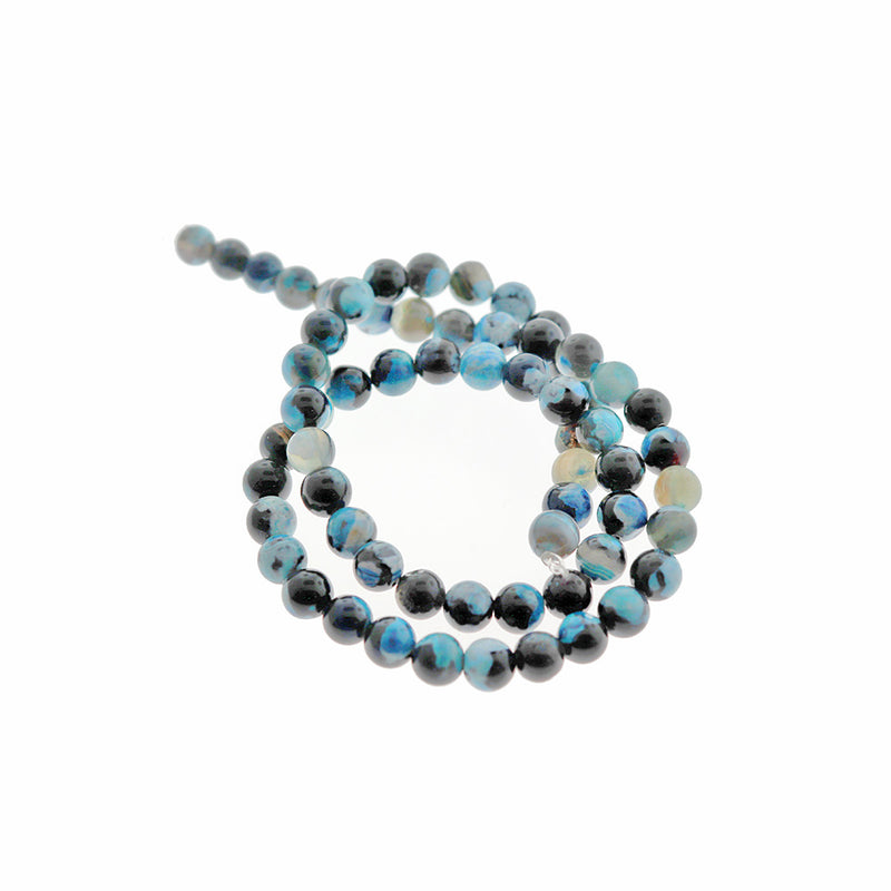 Round Natural Fire Agate Beads 4mm - 8mm - Choose Your Size - Blue and Black - 1 Full 14.92" Strand - BD1711