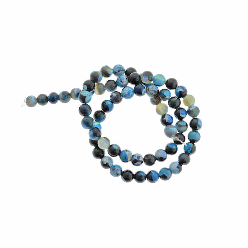 Round Natural Fire Agate Beads 4mm - 8mm - Choose Your Size - Blue and Black - 1 Full 14.92" Strand - BD1711
