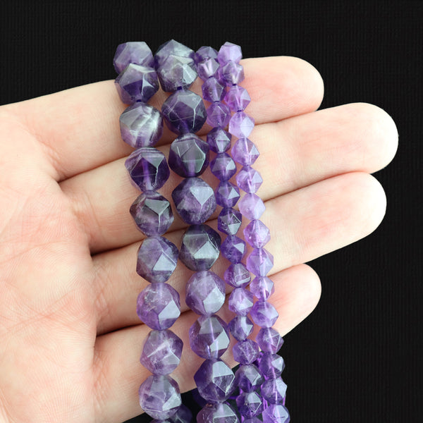 Faceted Natural Amethyst Beads 6mm or 10mm - Choose Your Size -  Royal Purple - 1 Full 15.3" Strand - BD1763