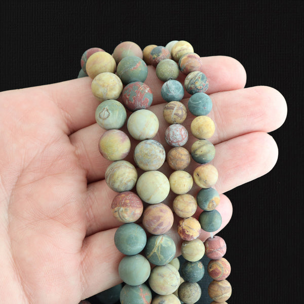 Round Natural Jasper Beads 8mm or 10mm - Choose Your Size - Fiery Earth Tones - 1 Full 15.5" Strand - BD1769