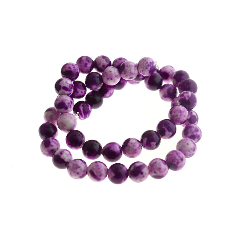Round Imitation Jade Beads 6mm or 8mm - Choose Your Size - Purple and White - 1 Full 15.7" Strand - BD1775