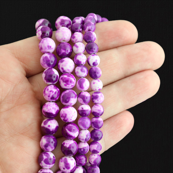 Round Imitation Jade Beads 6mm or 8mm - Choose Your Size - Purple and White - 1 Full 15.7" Strand - BD1775