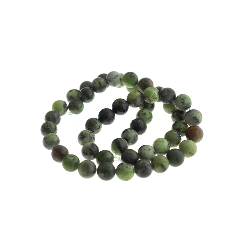 Round Natural Serpentine Beads 6mm - 8mm - Choose Your Size - Green and Black - 1 Full 15" Strand - BD1777