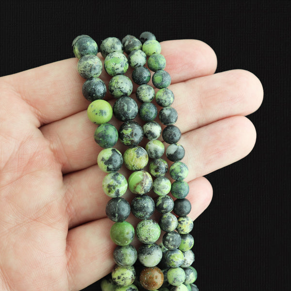 Round Natural Serpentine Beads 6mm - 8mm - Choose Your Size - Green and Black - 1 Full 15" Strand - BD1777