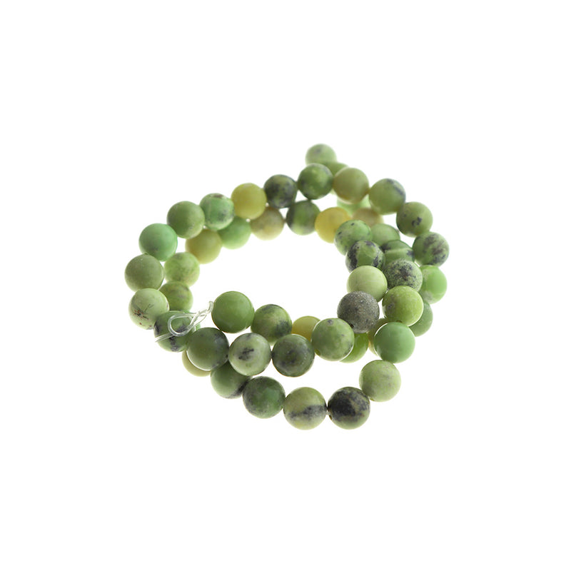 Round Natural Serpentine Beads 6mm - 8mm - Choose Your Size - Green and Yellow Tones - 1 Full 15" Strand - BD1780