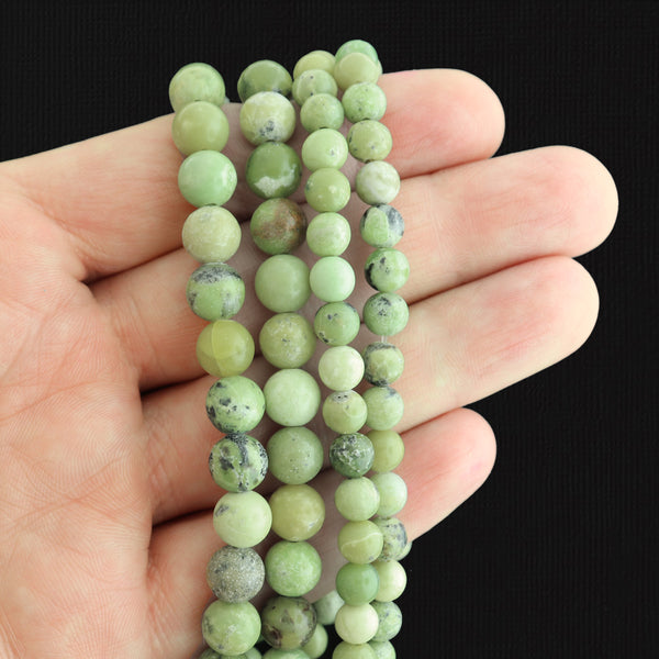Round Natural Serpentine Beads 6mm - 8mm - Choose Your Size - Green and Yellow Tones - 1 Full 15" Strand - BD1780