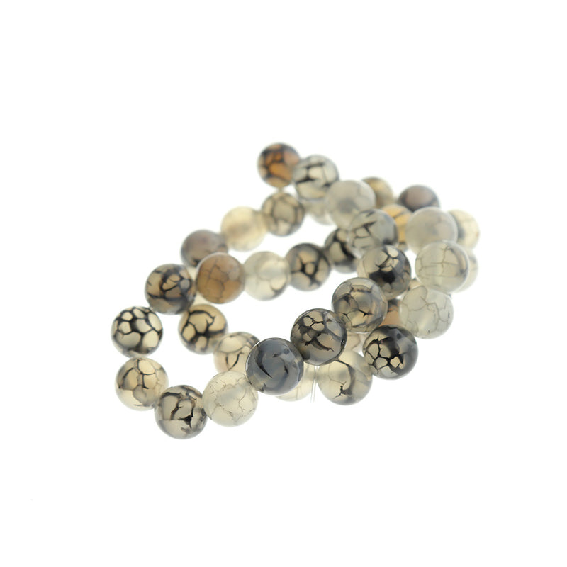 Round Natural Agate Beads 6mm - 10mm - Choose Your Size - Dragon Vein Light Brown - 1 Full 15" Strand - BD1799