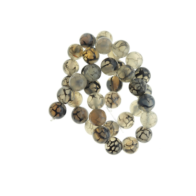 Round Natural Agate Beads 6mm - 10mm - Choose Your Size - Dragon Vein Light Brown - 1 Full 15" Strand - BD1799