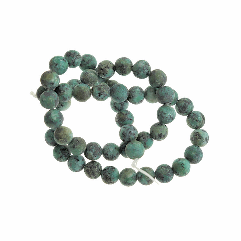 Round Natural African Turquoise Beads 4mm - 10mm - Choose Your Size - Mottled Blue and Black Tones - 1 Full 15.5" Strand - BD1802
