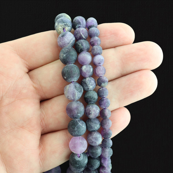 Perles de fluorite naturelles rondes 6mm - 10mm - Choisissez votre taille - Tons violets profonds - 1 brin complet de 15,5" - BD1807